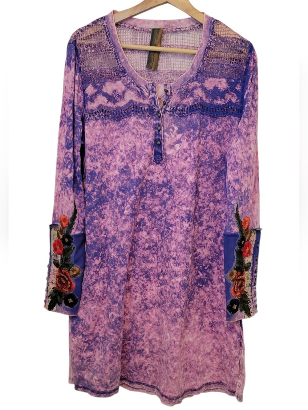 Aratta Silent Journey Medium Purple Tie Dye Embroidered Tunic Dress Top NWT Boho - Picture 3 of 12